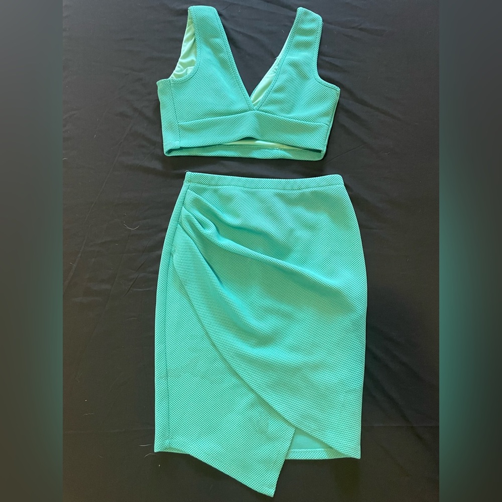 Matching turquoise crop top and skirt, size small